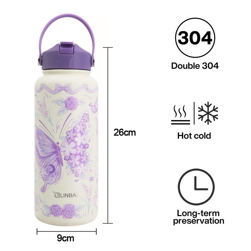 LINBAI Flask 32oz Tumbler Hot and Cold Vacuum Insulated Water Bottle
