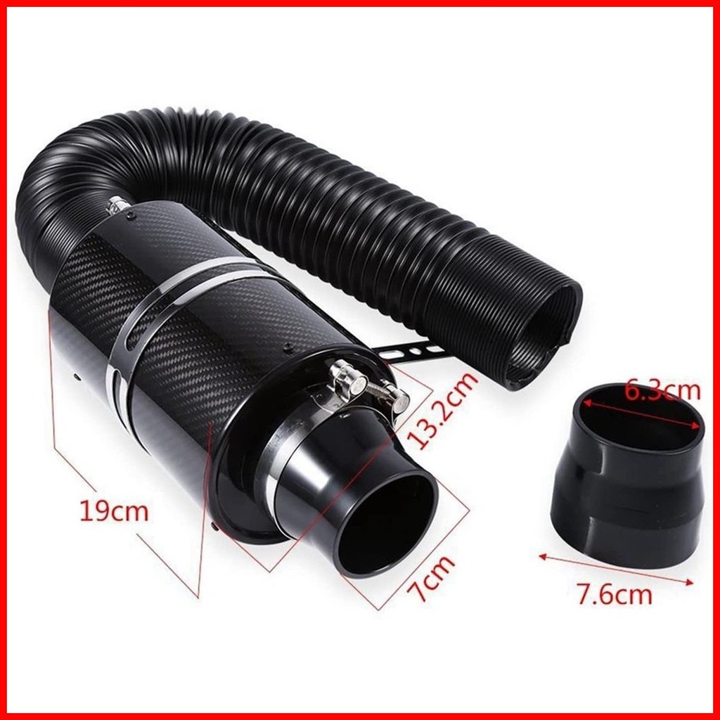 76mm 3" Carbon Fiber Induction Ram Filter Box Cold Air Intake System