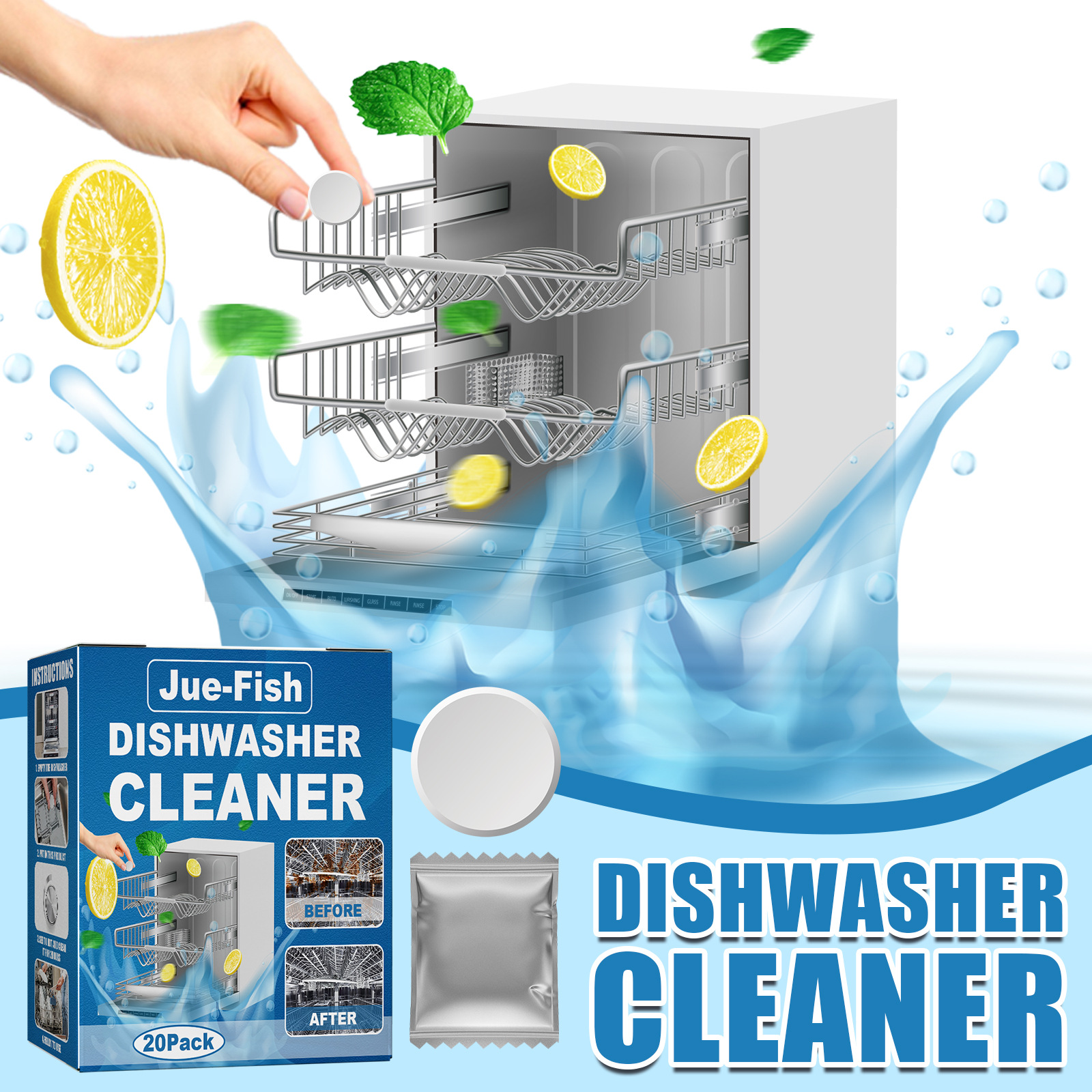 JueFish dishwasher cleaning sheet Desktop builtin drawer dishwasher