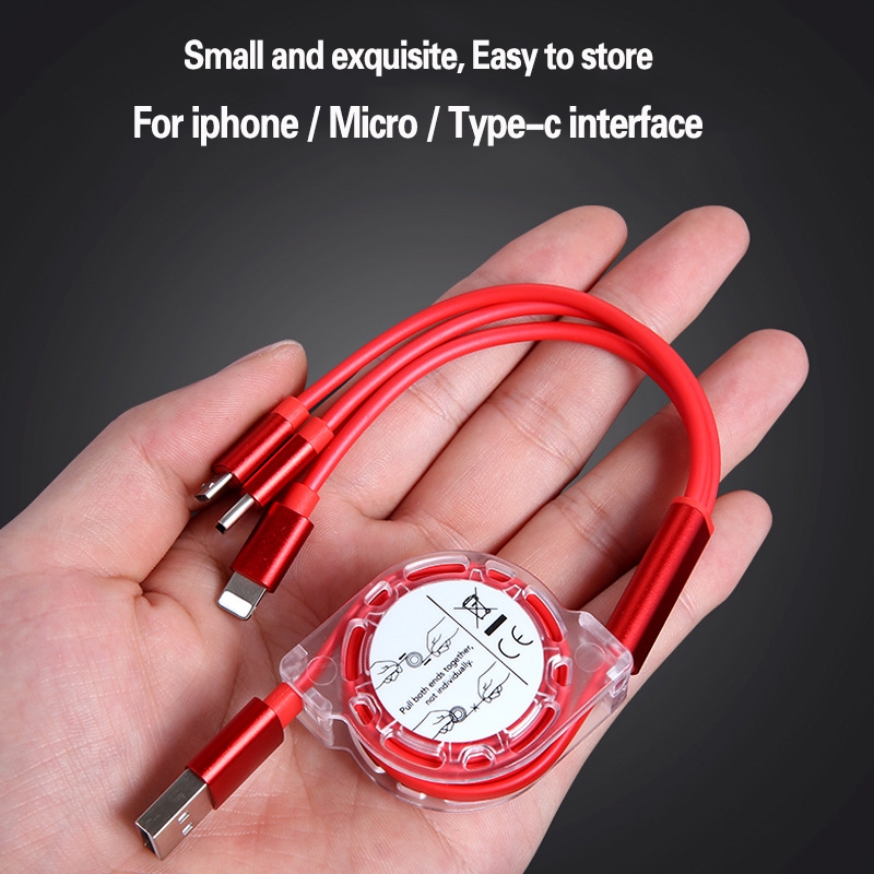 3 In 1 Fast Charging Retractable Micro USB Charge Cable Multi USB