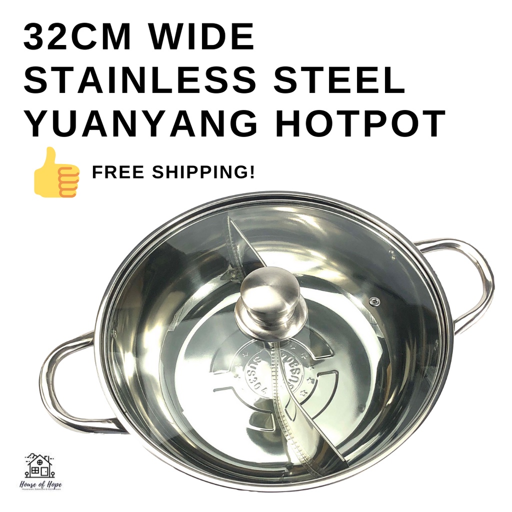 🧧CNY🍊 SG STOCK 32cm Stainless Steel YuanYang Dual Hot Pot with Divider