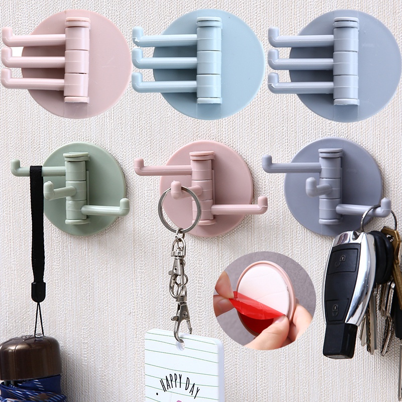 1PCS Nordic Traceless Strong Adhesive Wall Hook Seamless Paste 3 Branch Rotation Hook Kitchen