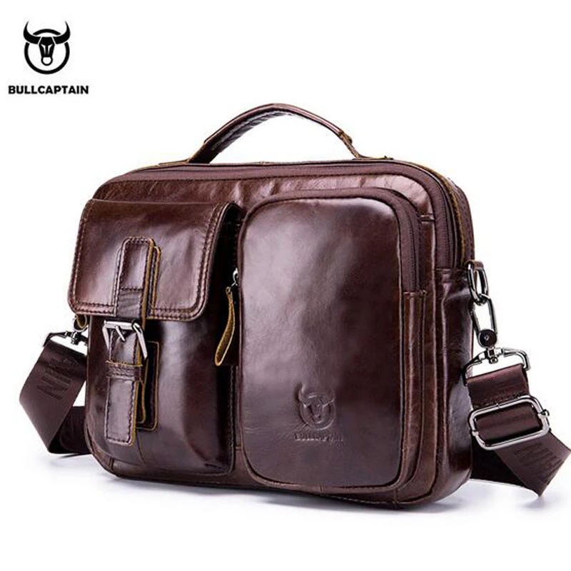 BULLCAPTAIN Men's Bag Genuine Leather Briefcase Laptop Bag Shoulder Bags famous brand Men's
