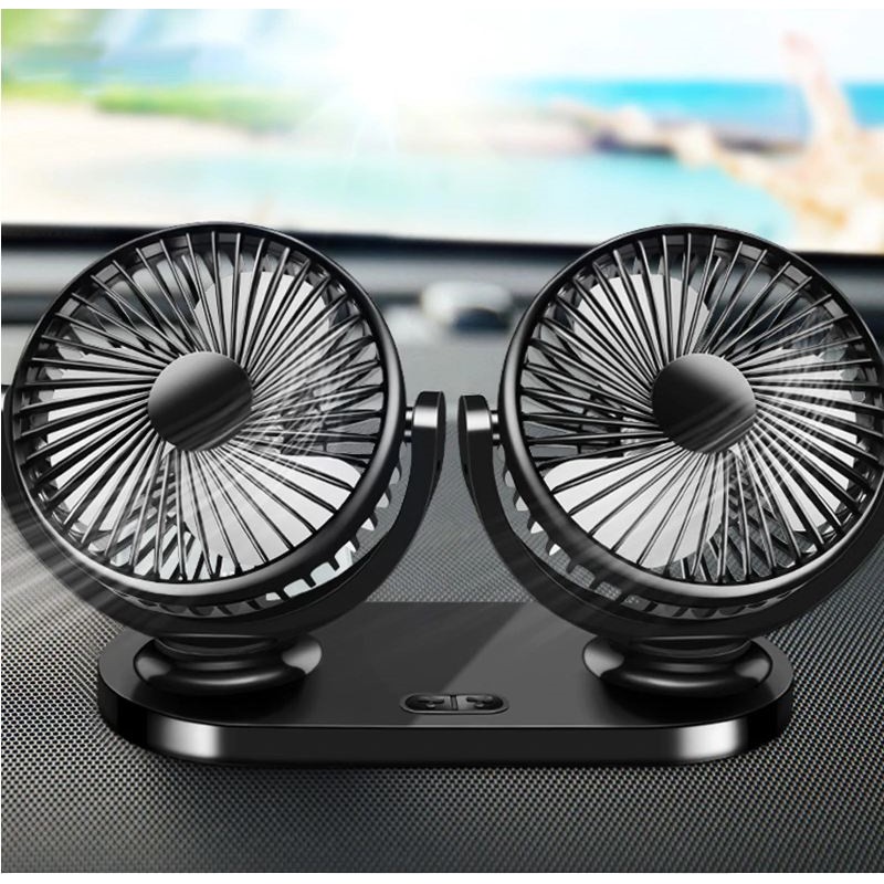 Portable Dual Head Car Fan 360 Degree Rotation Car Auto Air Cooling Fan