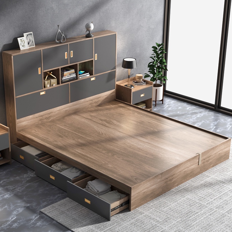 Nordic Modern High Box Bed Bedroom Furniture 1.5 1.8M Double Tatami