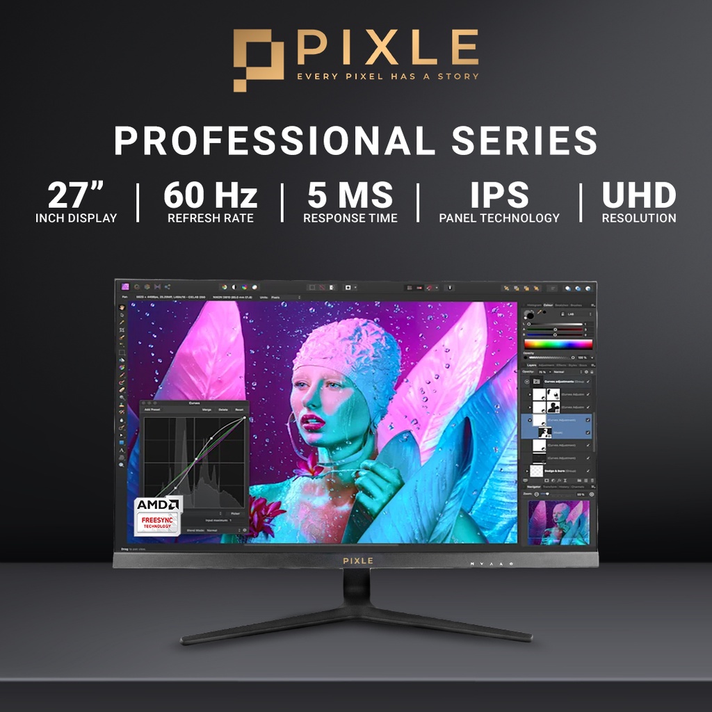 PIXLE 27 inch Monitor 4K Monitor UHD 60Hz 5ms Flat IPS Productivity Monitor USB C Shopee