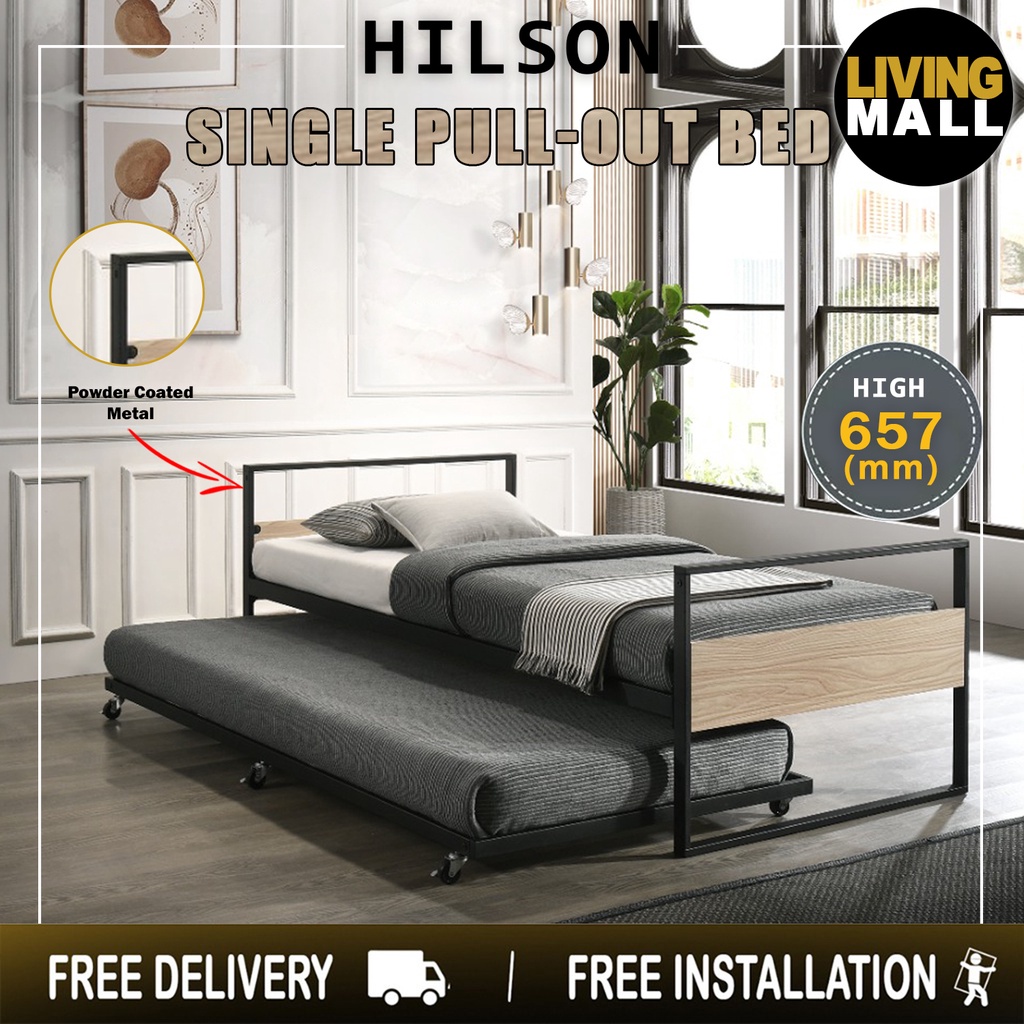 Living Mall Hilson Single Bed Frame with Pull Out Bed. Add On Mattress Available. Shopee Singapore