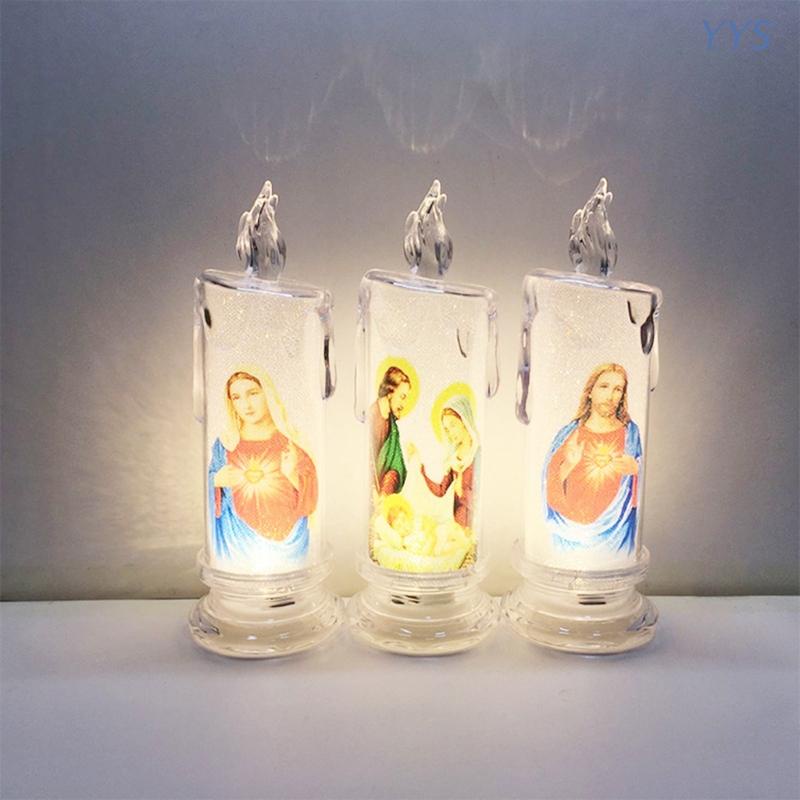 YYS Jesus Candle Lamp Led Christ Tealight Pillar Light for Home Bedroom