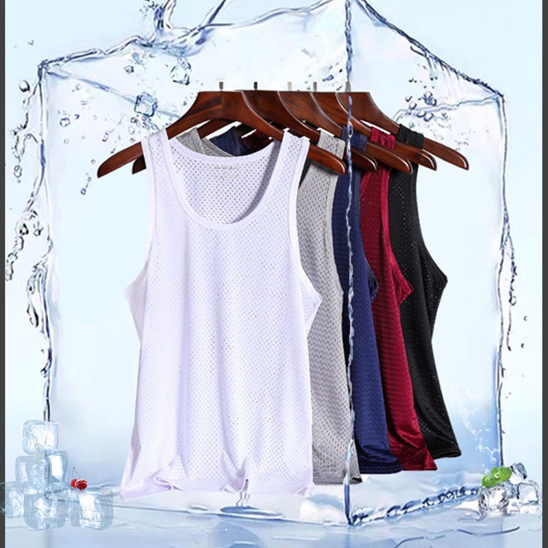 1PC Solid Color Sleeveless Tank Tops Men Vest Ice Silk Tee Breathable