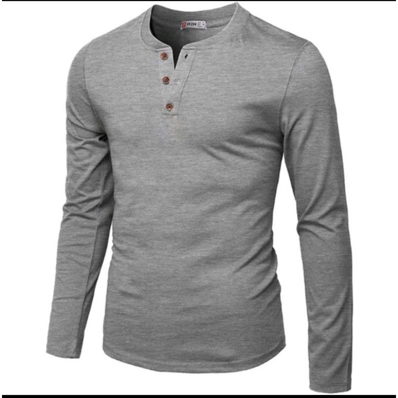 PRIA Plain Long Sleeve ButtonUp TShirt/henley TShirt/mandarin Button