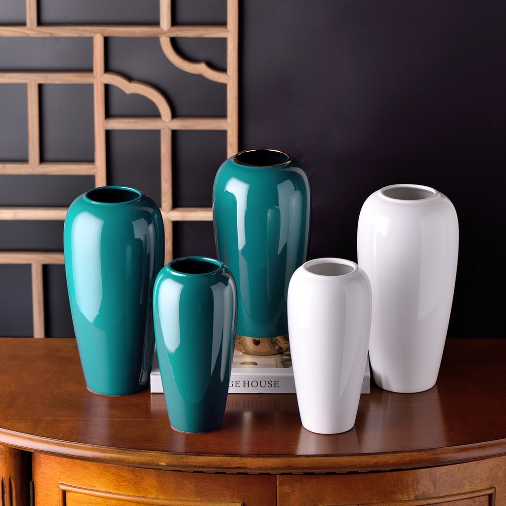 Classical Shape Bright Enamel Green Ceramic Flower Vases for Living