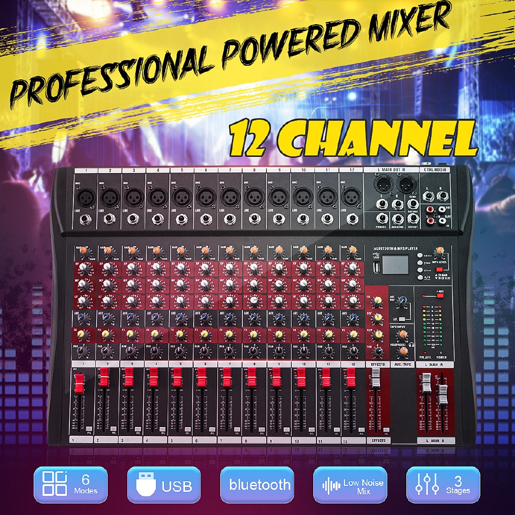 12 Channel Bluetooth Live Studio Audio Mixer Mixing Console w/ USB XLR