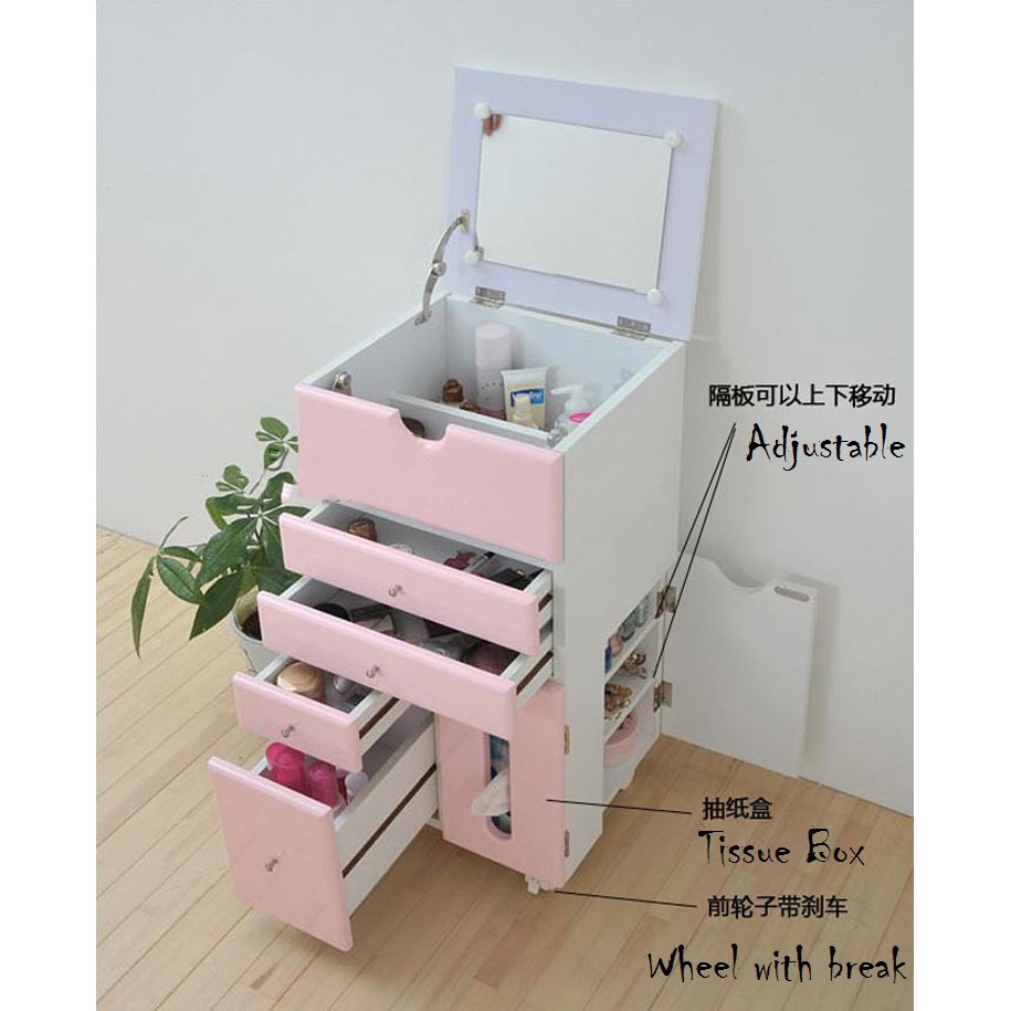 Mobile Movable Makeup Organizer Dresser Cosmetic Jewelry Storage