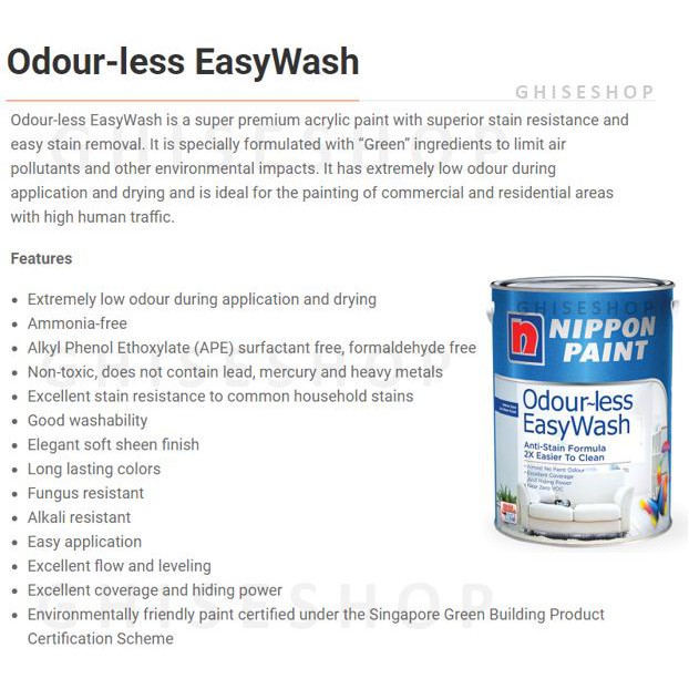 NIPPON PAINT Interior Paint 1 Liter Odourless, Vinilex, Antimould