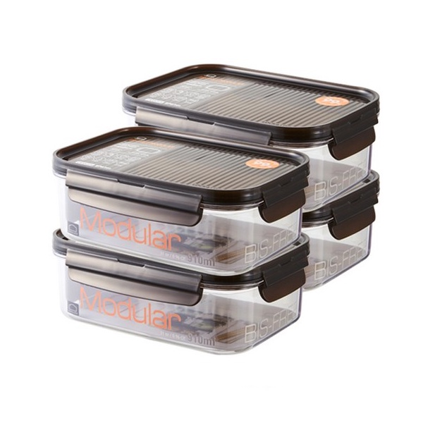 [Lock&Lock] [910ml x 4pcs] [Black] Stackable Bisfree BpaFree Modular