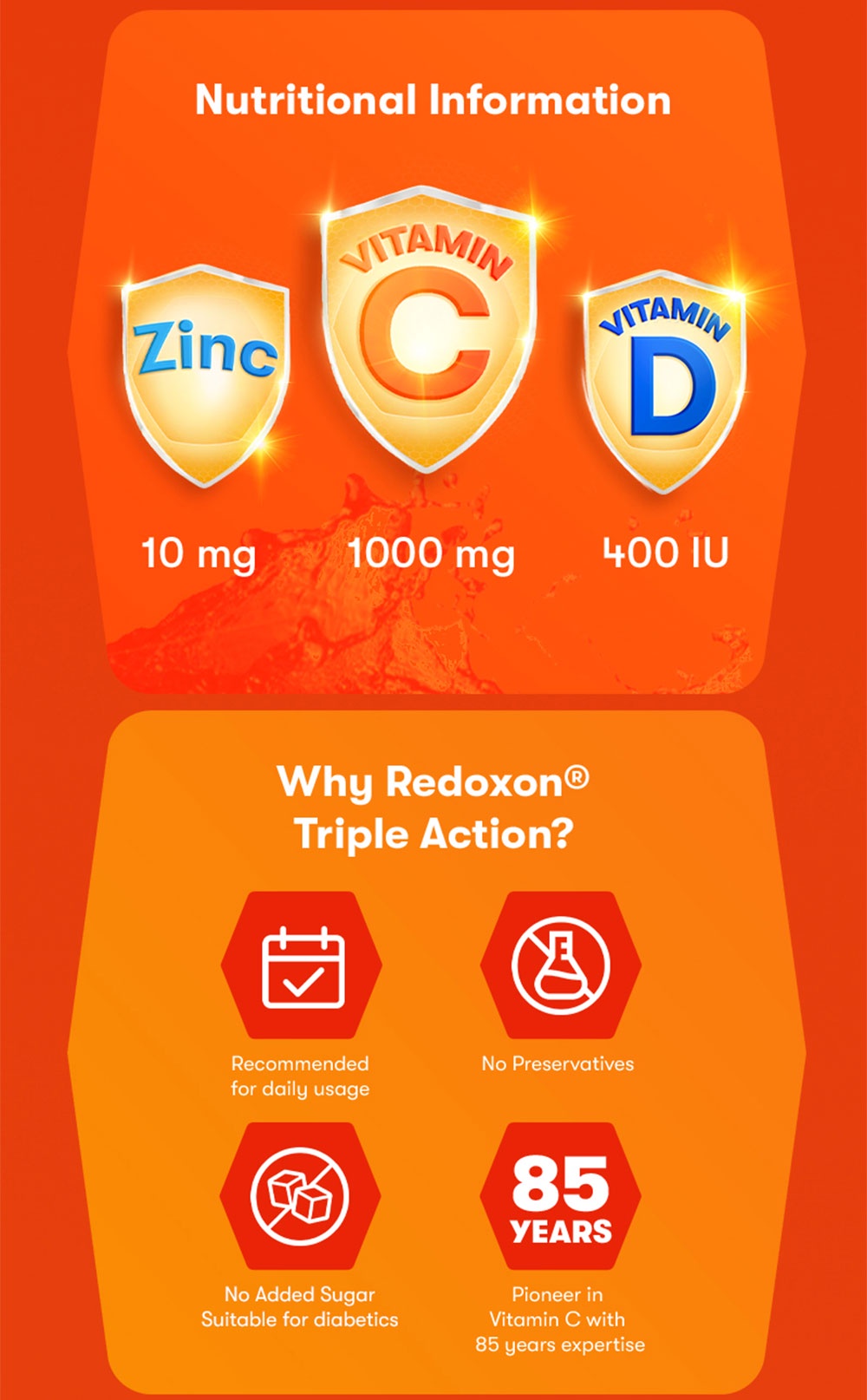REDOXON Double Action Vitamin C And Zinc, Orange, 59 OFF