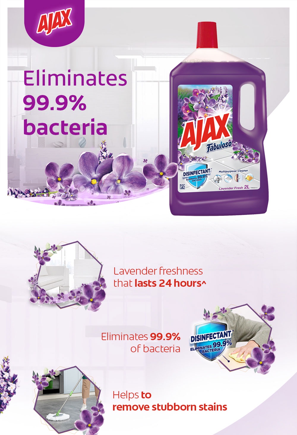 [Eliminates 99.9percent Bacteria] Ajax Fabuloso Lavender Multi Purpose