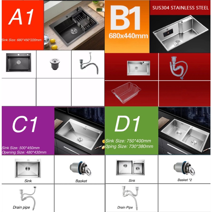 SG STOCK SUS304 Stainless Steel Kitchen Sink Single Bowel Washing Sinks Shopee Singapore