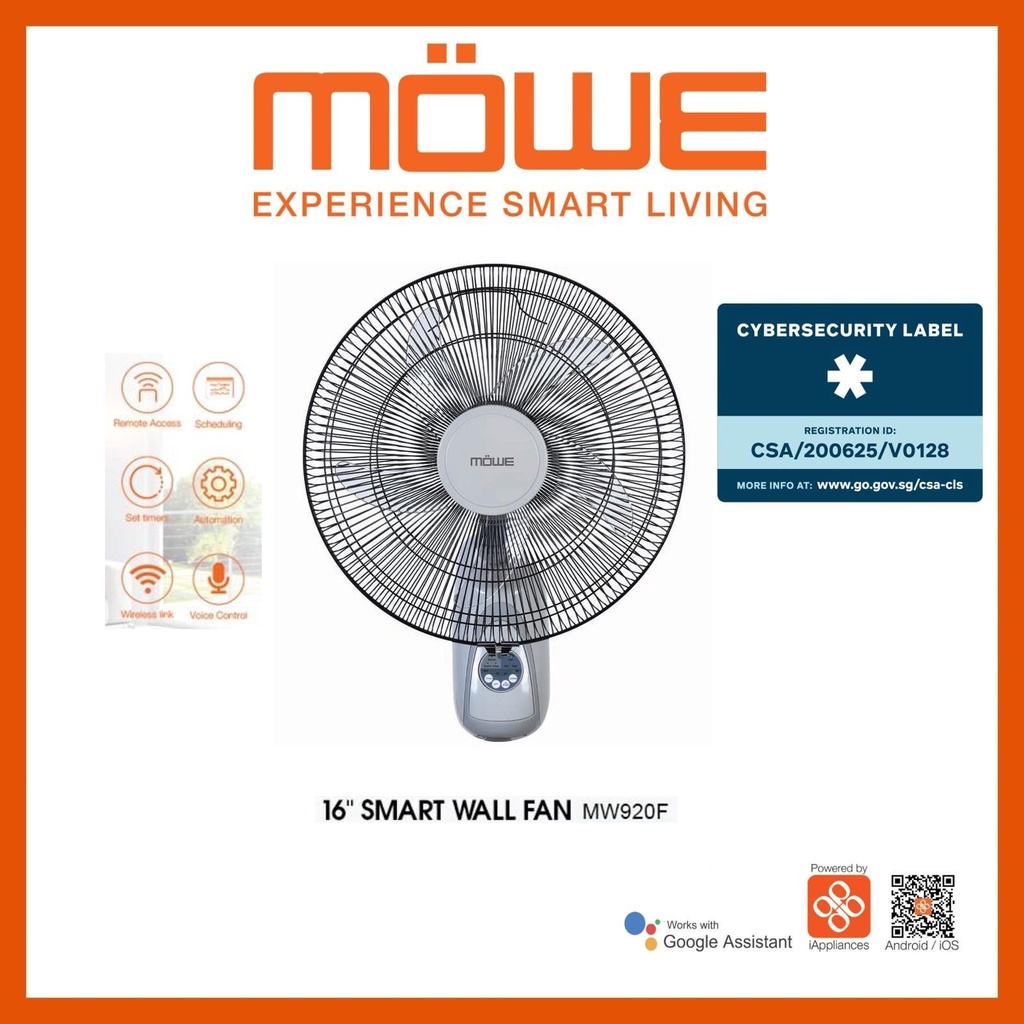 Mowe 16″ Smart Wall Fan with Remote Control / WIFI (MW920F) Shopee