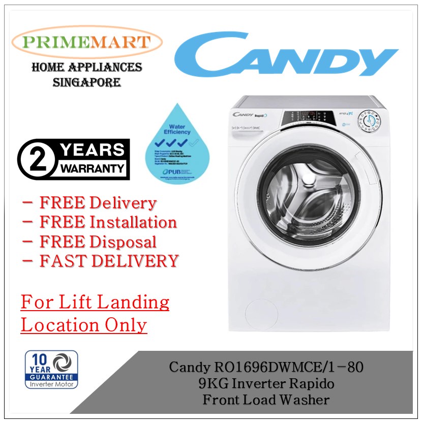 Candy RO1696DWMCE/180 9KG Inverter Rapido Front Load Washer + 2 YEARS