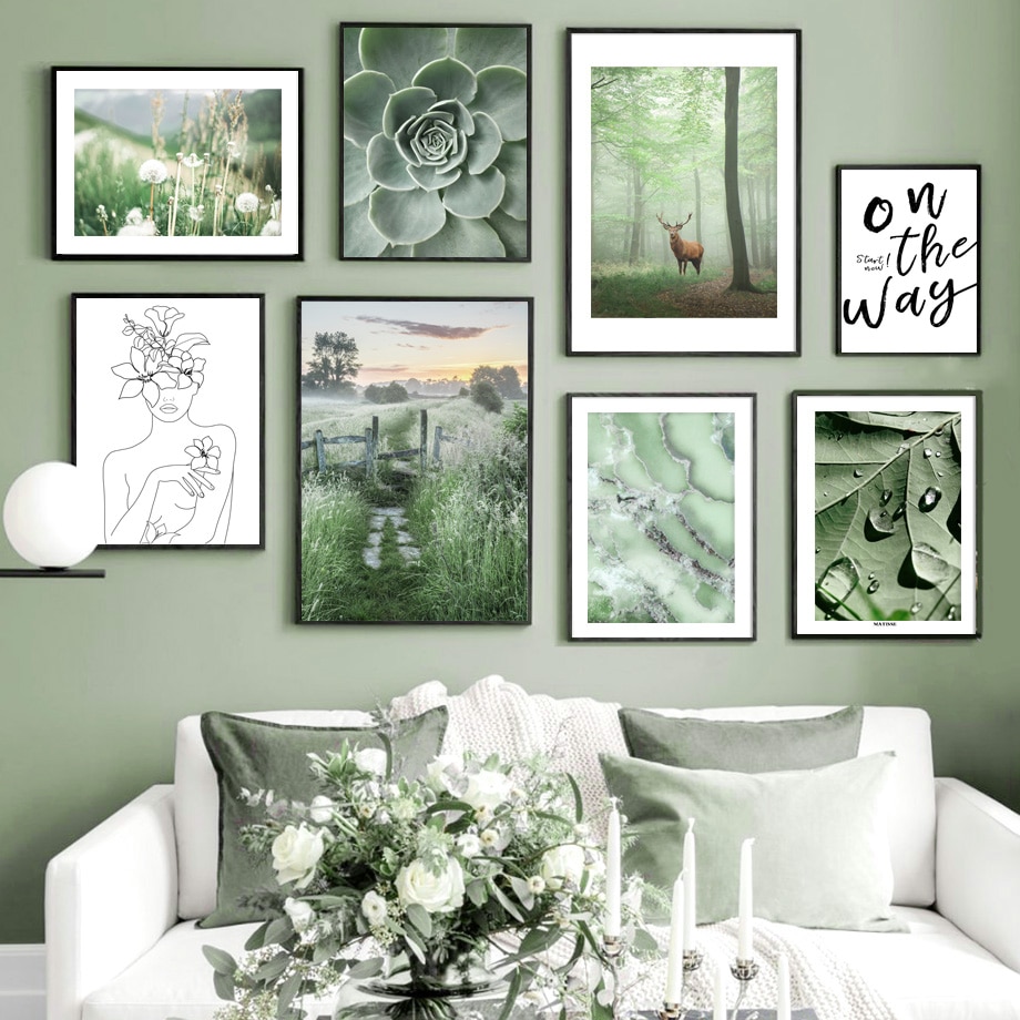 Forest Trail Deer Succulents Green Nature Wall Art Canvas Painting