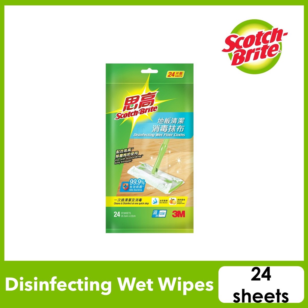 3M Scotch brite Disinfecting Wet Floor Wipes Orange Scent 24 Sheets