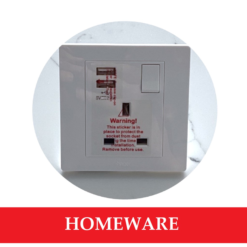 Hager 13A Single Socket Double Socket with 2 x USB Safety Mark Shopee