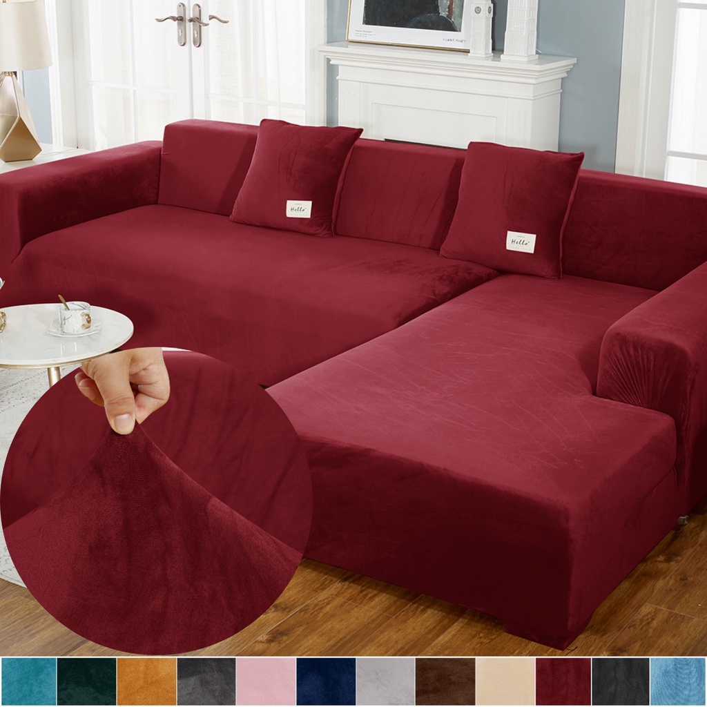 Oyzoce Velvet Sofa Cover 1/2/3/4 Seater Stretch for Living Room Universal Sectional Couch Cover