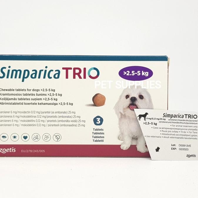 Dog Flea Medicine Plus Simparica Worm Trio Xs (2.55 Kg) Zoetis