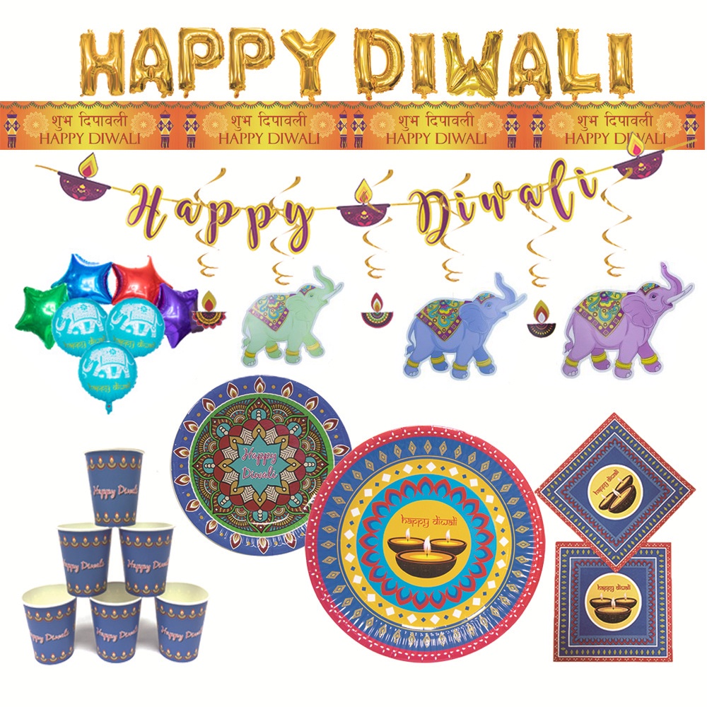 FANGLELAND Happy Deepavali Party Decorations Diwali Theme Disposable