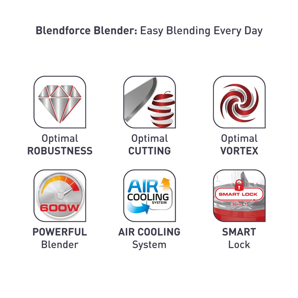 Tefal Blender Blendforce 2 (Red) BL4255, 600W, 2L, Air cooling system