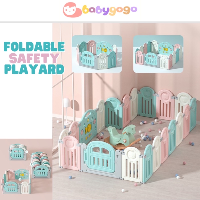 Baby Foldable Play Yard Kids Playpen Safety Play Fence Pastel