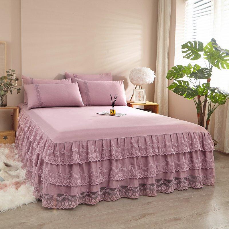 (5 Color) Skirting Bedsheet Cover Pure Color Pink Gray Bed Sheet with Skirt Lace Bed Protector