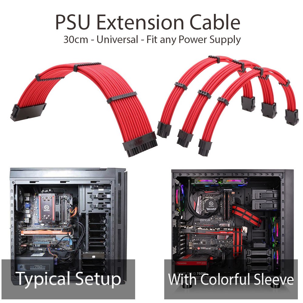 PSU Extension Cable Sleeve for CPU GPU PCIE 300mm Motherboard to Power