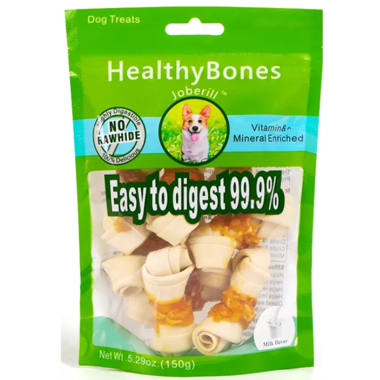 Dog Dental Chew Treats RawhideFree Bones with Milk, Chicken, and