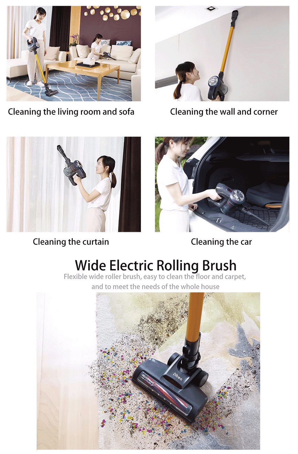 Dibea D18 Classical Cordless Vacuum Cleaner Handheld Stick with LED