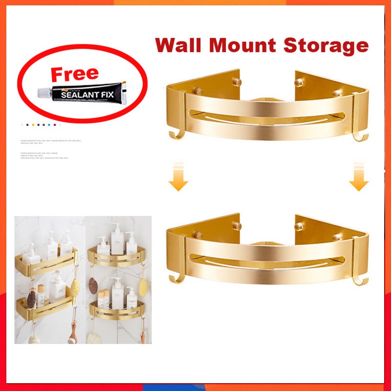 Wall Mounted Gold Bathroom Corner Shelf Shower holder Caddy with Two