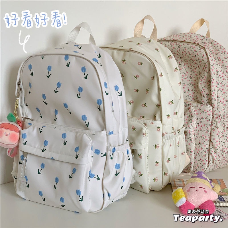 Cute Backpack Girls School Backpack Floral Canvas School Bag Korean BM