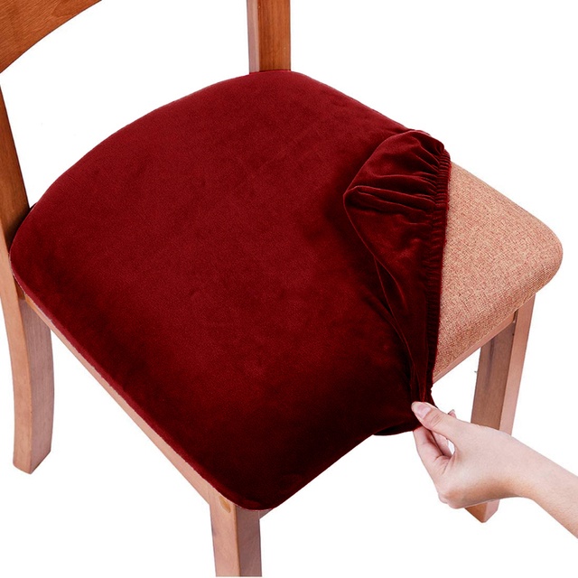 Velvet Spandex Dining Room Chair Seat Covers Removable Washable Elastic