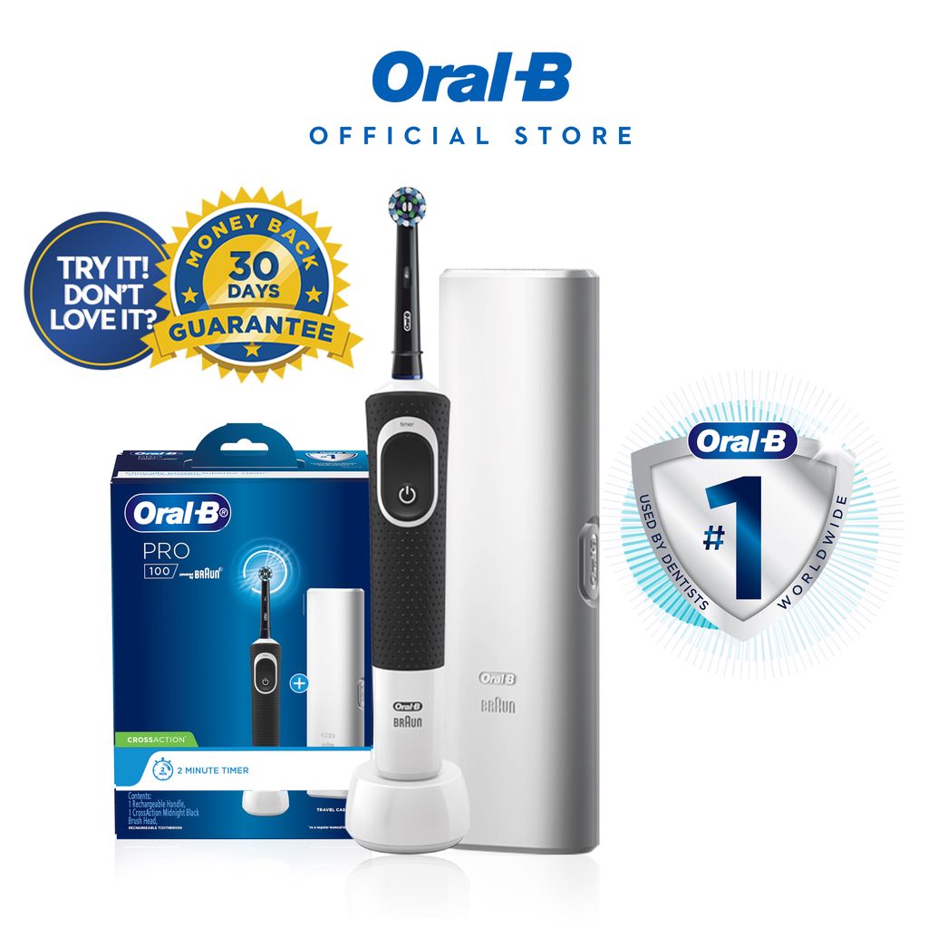 OralB PRO 100 Crossaction Electric Toothbrush w Travel Case Shopee