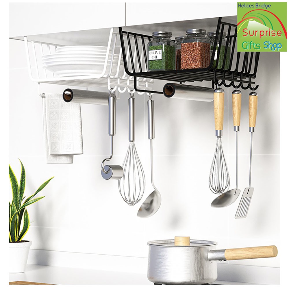 🌈 Under Mug Hanger Cup Holder Metal Storage Rack with Hooks Kitchen Utensil Hanger Under