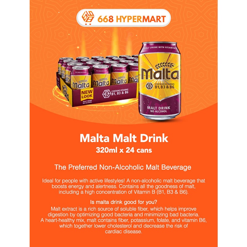Malta Malt Drink Can (24 x 320ml) [ Non Alcoholic Vegan Friendly