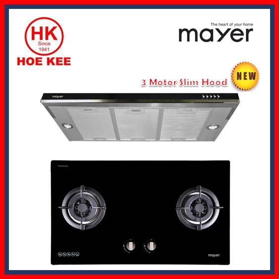 (HOB + HOOD) Mayer MMGH222 2 Burner Glass Hob + Mayer MMSIA9001 HS