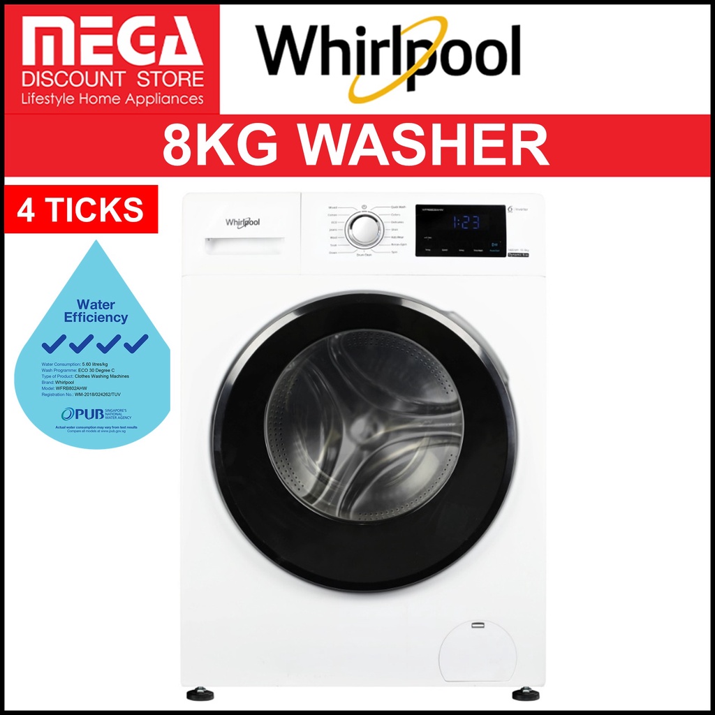 WHIRLPOOL WFRB802AHW 8KG FRONT LOAD WASHER (4 TICKS) Shopee Singapore