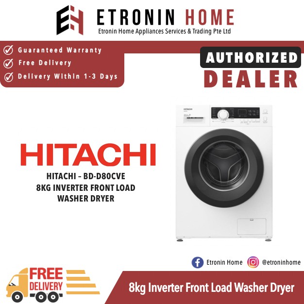 Hitachi 8kg Inverter Front Load Washer Dryer BDD80CVE Shopee Singapore
