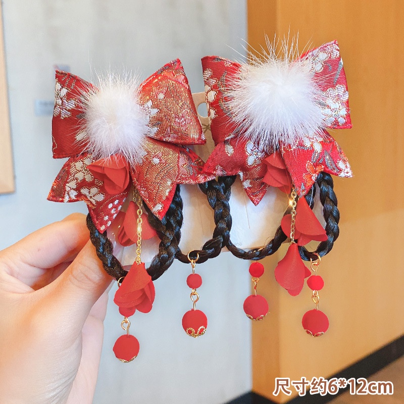 2024 CNY Chinese New Year Spring Festival Kids Hair Clips Chinese Style Girl Bowknot Braid