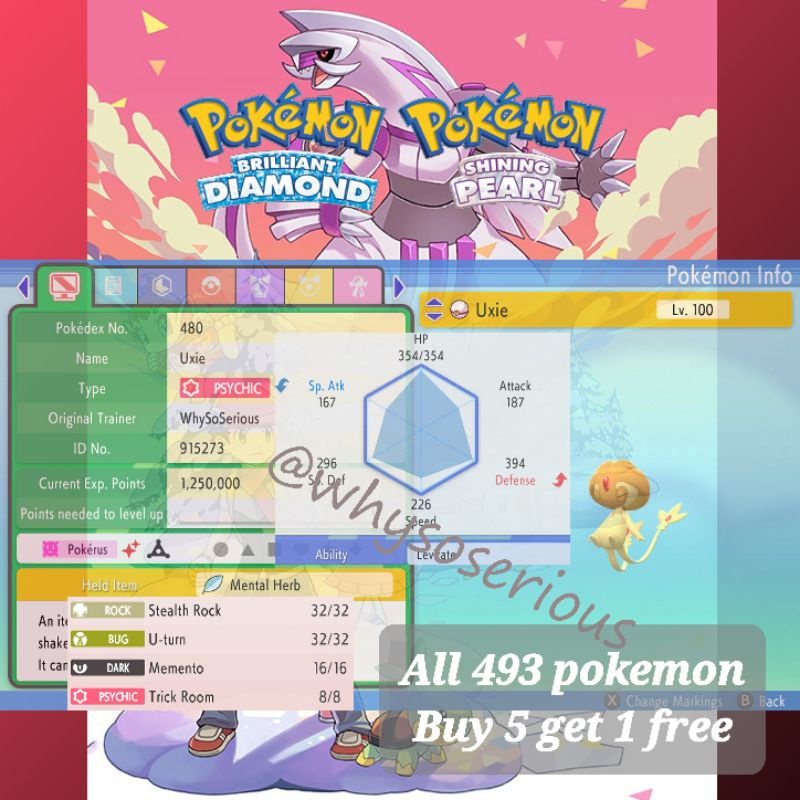 Pokemon Brilliant Diamond and Shining Pearl, Shiny Uxie, Battle ready