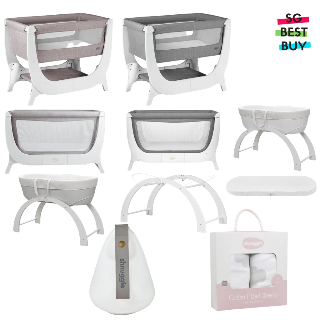 Shnuggle Air Bedside Crib, Conversion Kit, Dreami Moses Basket, Curve Stand, Airflow Mattress