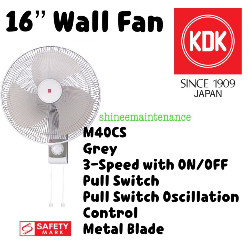 KDK Wall Fan 16'' M40CS Grey 3 speed with on/off pull switch Shopee