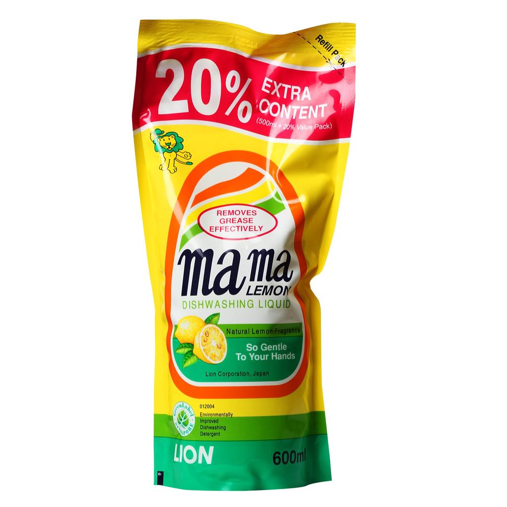 Mama Lemon Natural Lemon Fragrance Dishwashing Liquid Refill Pack 600ML